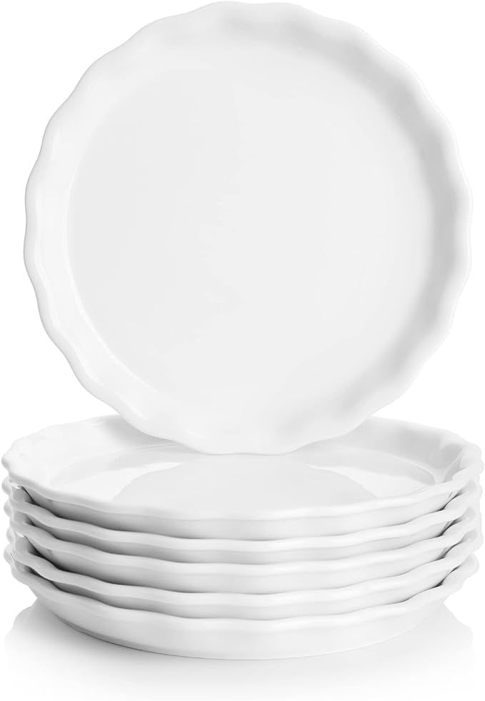 Sweese 168.001 Porcelain Dessert Plates - 7.4 Inch - Set of 6, White, Flower Side | Amazon (US)
