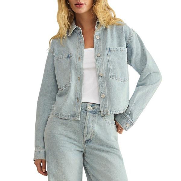 Women's Z Supply All Day Cropped Denim Jacket Large Faded Indigo | Scheels Sports