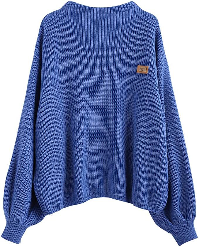 ZAFUL Women's Oversized Sweater, Half Turtleneck Lantern Sleeve Chunky Knit Loose Pullover Jumper | Amazon (US)
