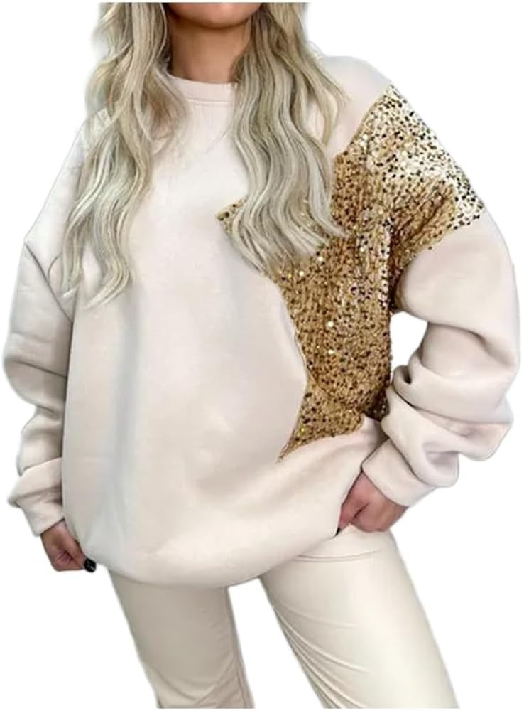 Womens 2025 Fall Casual Sweatshirts Trendy Winter Loose Sequin Star Pullover Tops Shirts | Amazon (US)