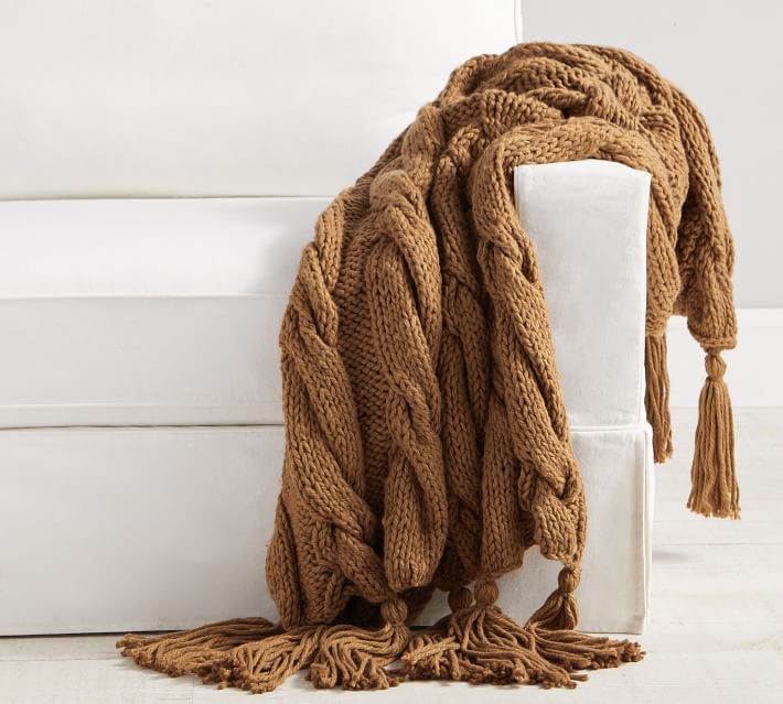 Bluma Chunky Knit Tassel Throws | Pottery Barn (US)