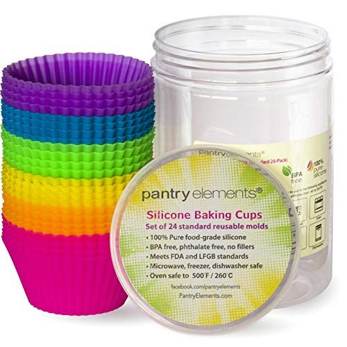 Pantry Elements Silicone Baking Muffin cups with Bonus Gift Storage Jar, 24 Pack, Heavy Duty, Reusab | Amazon (US)