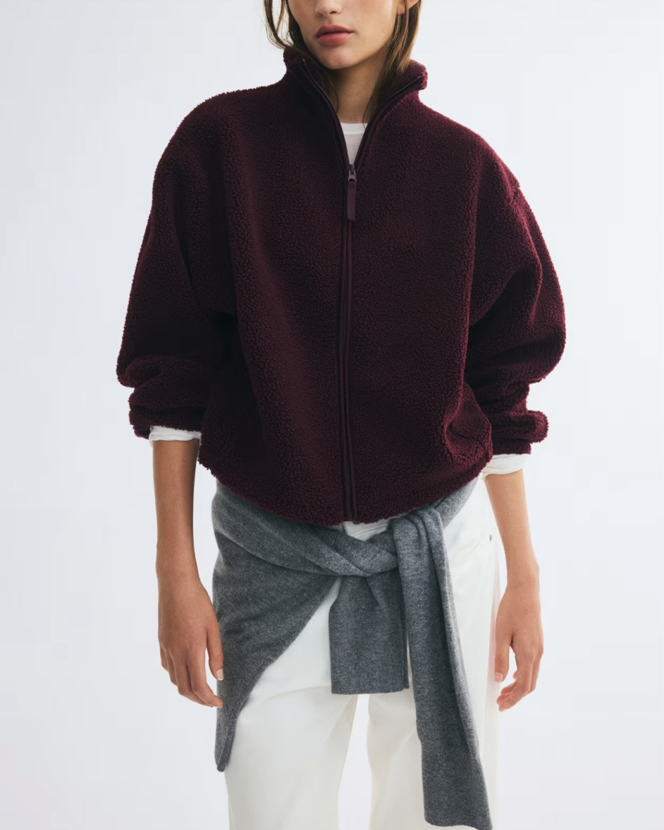 Teddy fleece jacket in burgundy, cream, and gray! On sale for $22!