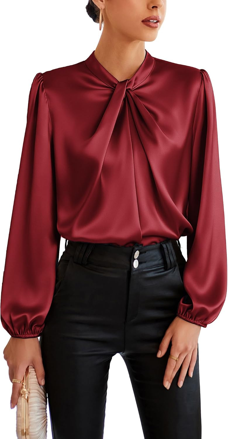 GRACE KARIN Women Business Casual Long Sleeve Satin Blouse | Amazon (US)