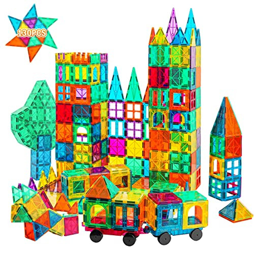 Bmag 130PCS Magnetic Tiles Building Blocks, 3D Magnet Blocks Construction Playboards for Kids Toddlers, Educational STEM Preschool Toys for Boys Girls with 2 Cars | Amazon (US)