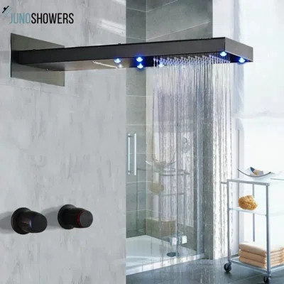Juno Waterfall Rainfall LED Shower System in Oil Rubbed Bronze: Luxurious and Modern Bathroom Upgrade | Wayfair North America