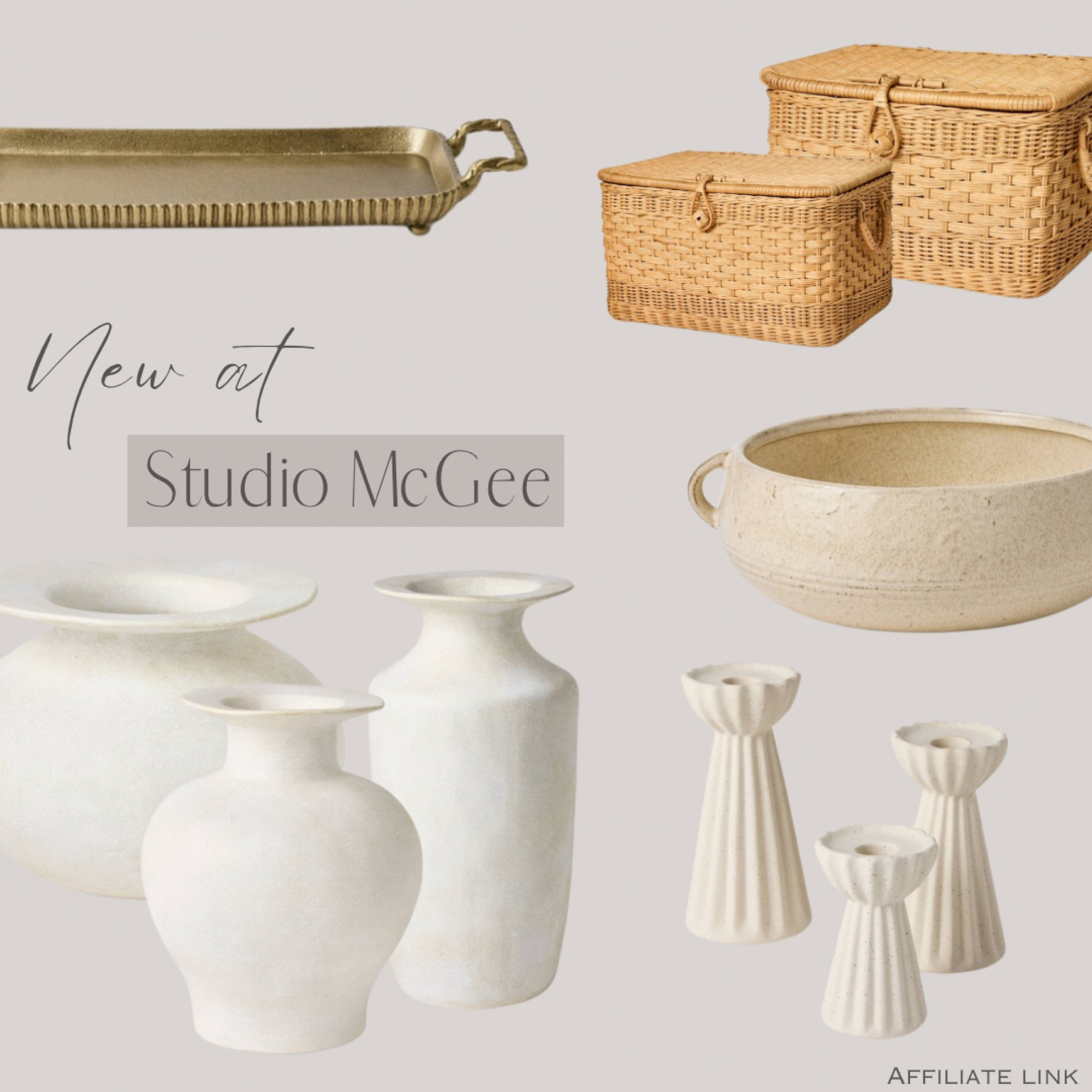 New @ Studio McGee! ✨🤍

Wow! Look at some of these new pieces! 

White vase, gold tray, ribbed taper candle holder, rattan baskets, bowl, home decor, neutral decor, organic modern, home accents, living room decor, shelf styling 

#LTKHome