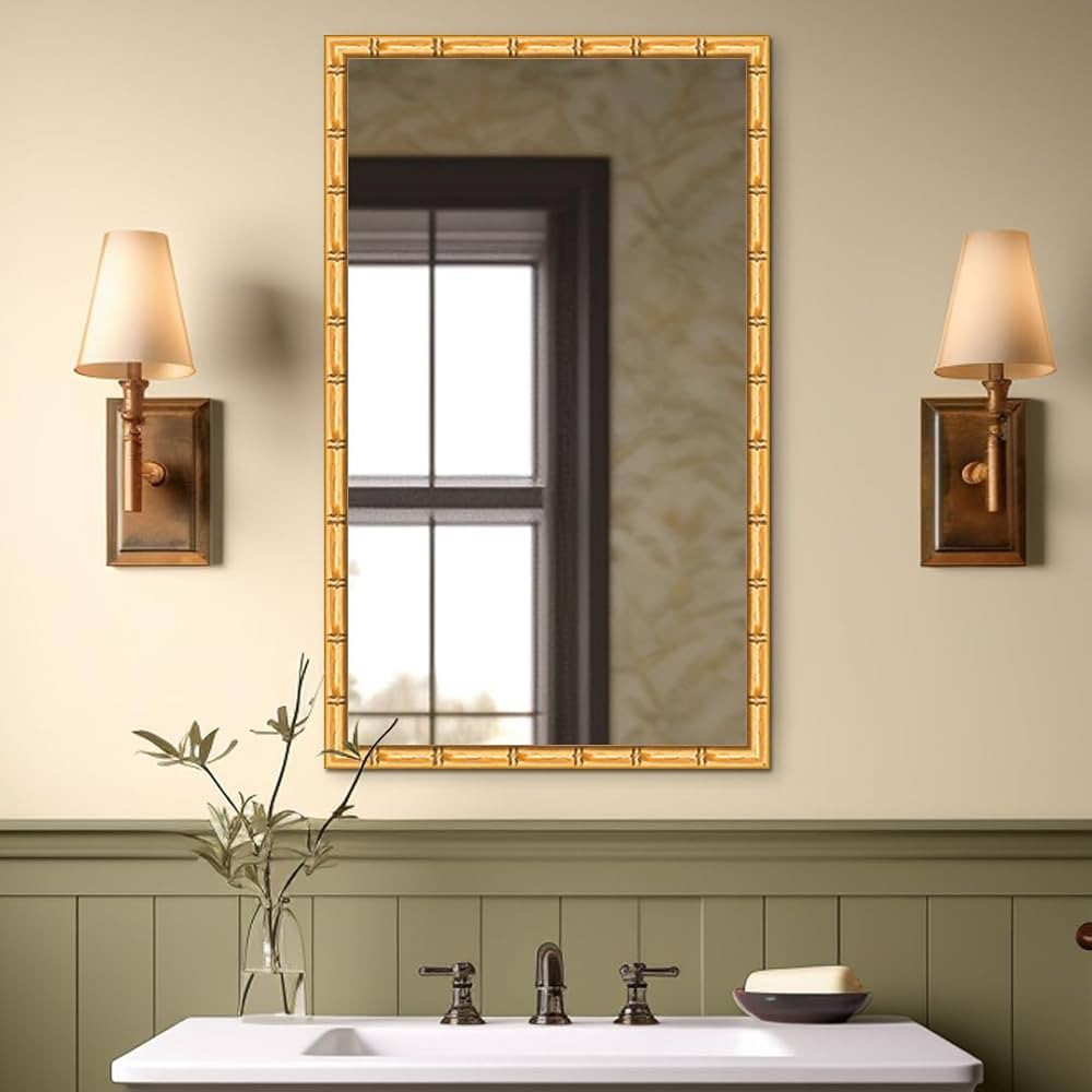 Mirror & Frame, Ornate with Gold Finish, Bamboo-Inspired, Vanity Full Length Rectangular Square V... | Amazon (US)