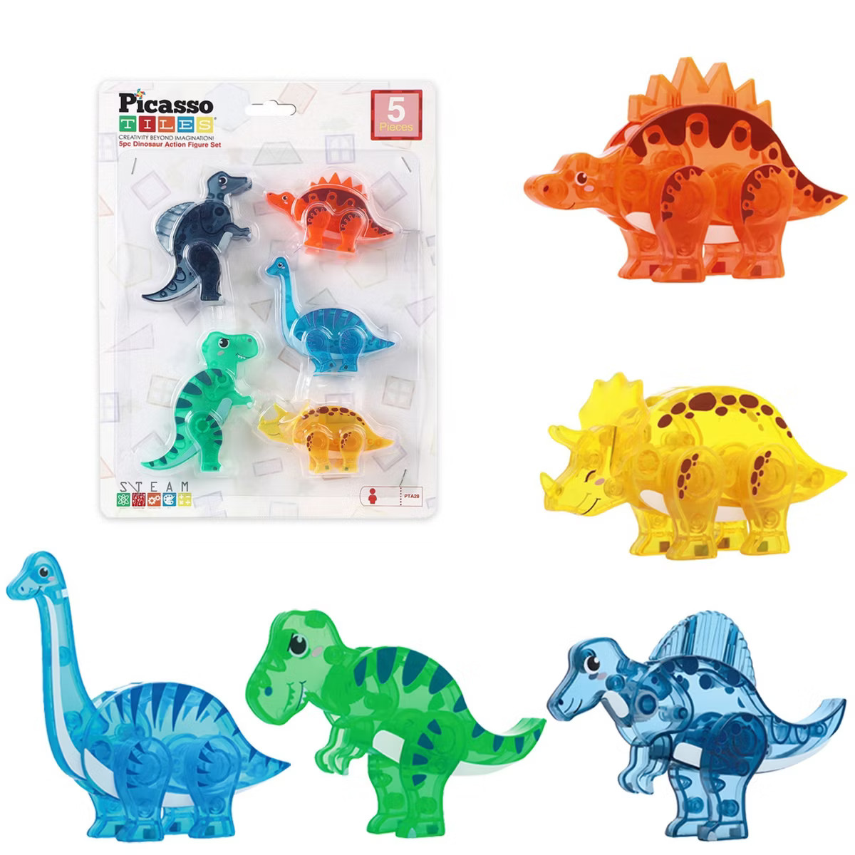 PICASSO-TILES Dinosaur Magnetic Tiles Accessory Set – Mix & Match Dino Figures for STEM Magneti... | Target
