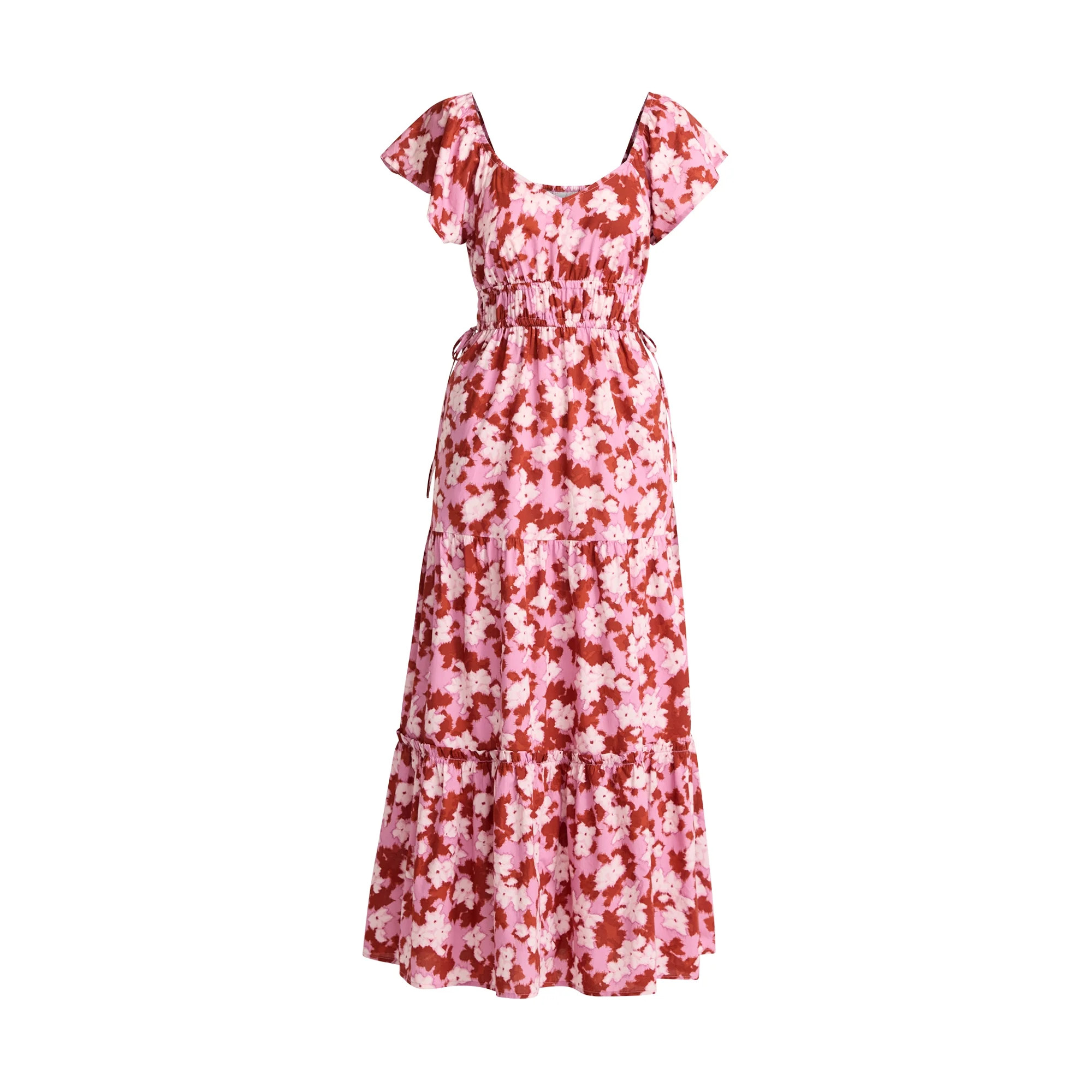 Time and Tru Women's Cotton Print Maxi Dress with Flutter Sleeves, Sizes XS-XXXL | Walmart (US)