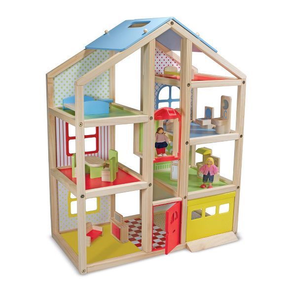 Melissa & Doug Hi-Rise Wooden 15pc Dollhouse with Furniture, Garage and Working Elevator | Target
