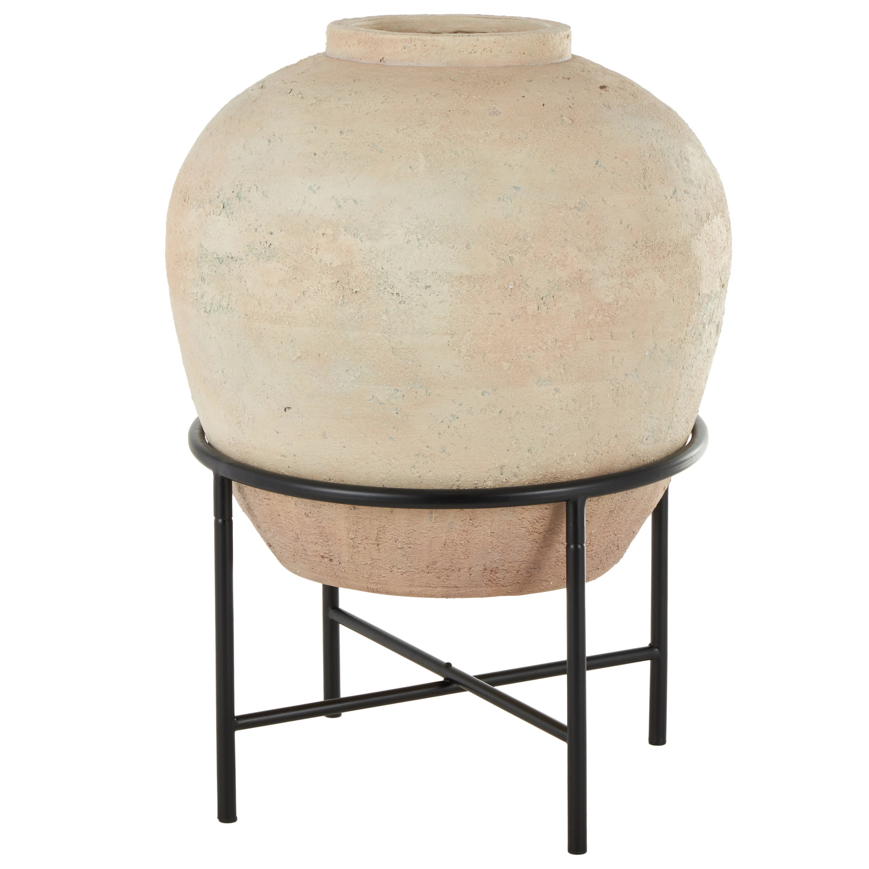 Cole And Grey Magnesium Oxide Wide Decorative Vase With Black Metal Stand | Wayfair North America