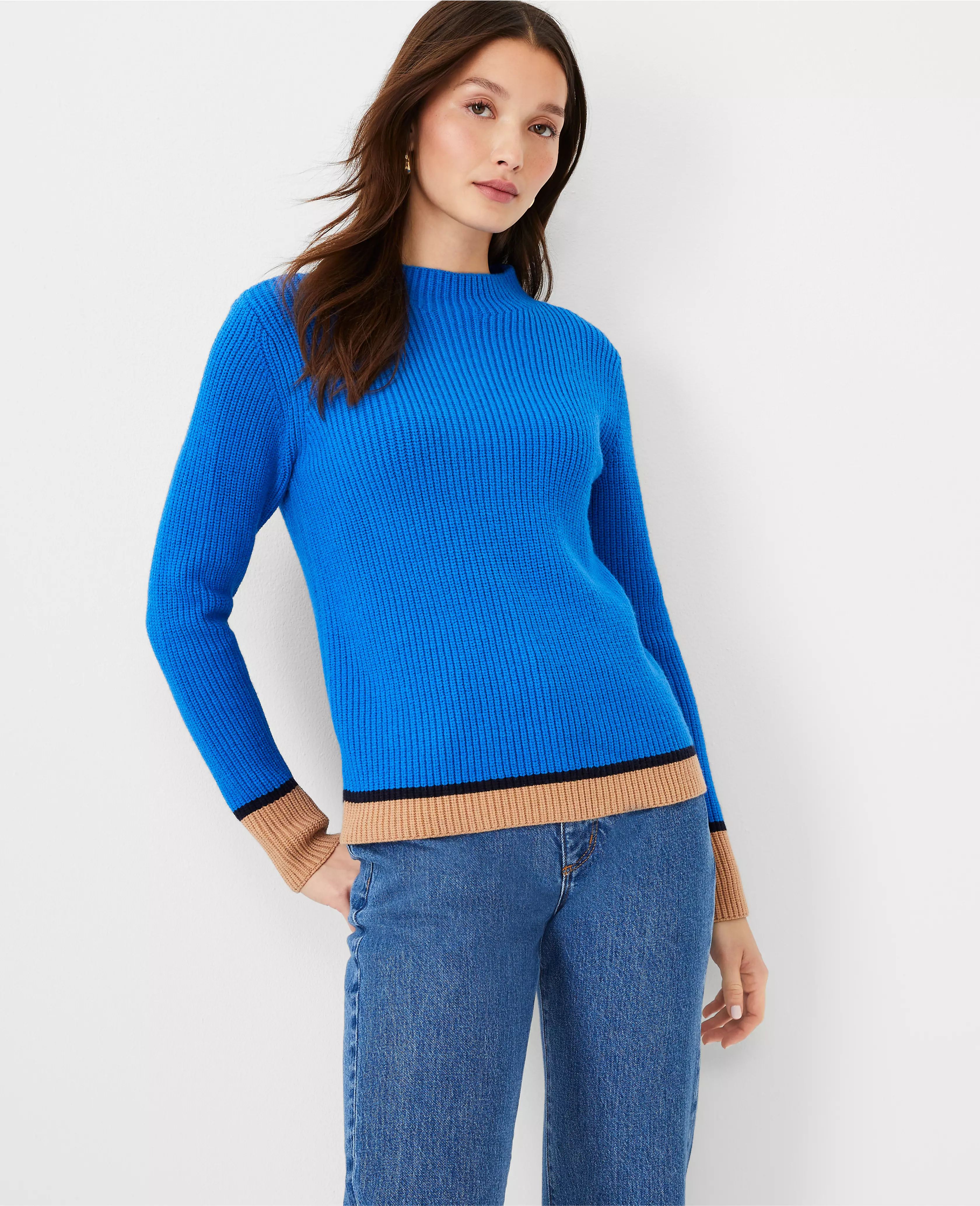 Colorblocked Mock Neck Sweater | Ann Taylor (US)