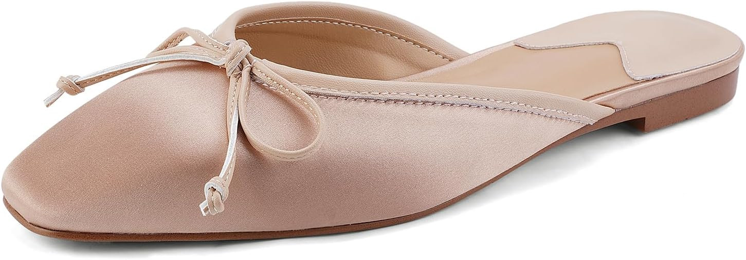 QIV Flat Mules for Women Square Toe Ballet Flats Backless Loafers | Amazon (US)