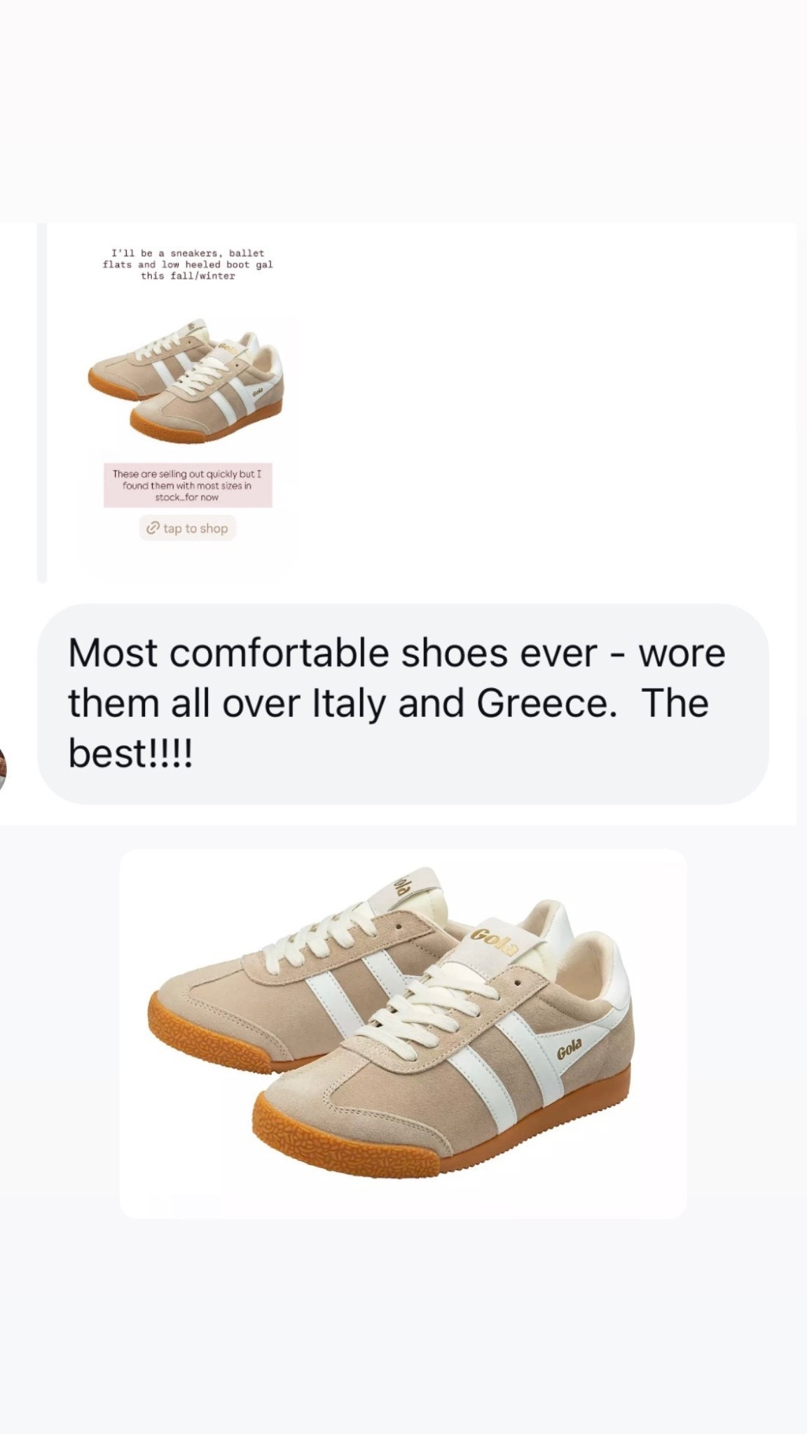 These sneakers have officially passed the travel test. The neutral suede and gum sole also make them such a good everyday shoe for fall.

Gola sneakers, comfortable sneakers, travel shoes, walking shoes, neutral sneakers, suede sneakers, fall sneakers, women’s sneakers, Europe travel shoes, everyday sneakers, fall footwear, HauteandHumid

#LTKootd #LTKSeasonal #LTKOver40