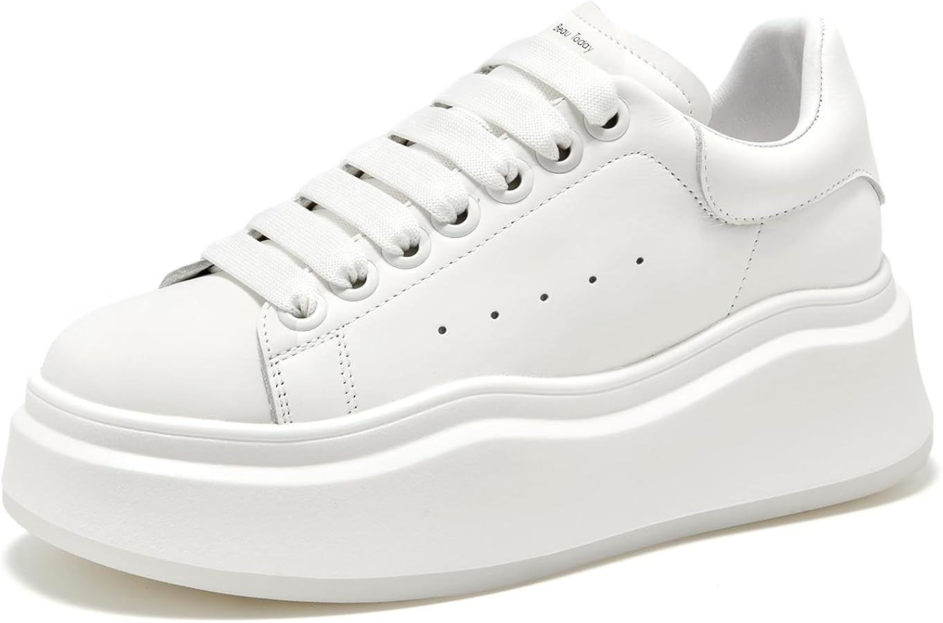 BEAU TODAY Platform White Sneakers for Women, Womens Leather Casual Tennis Shoes, Chunky Fashion ... | Amazon (US)