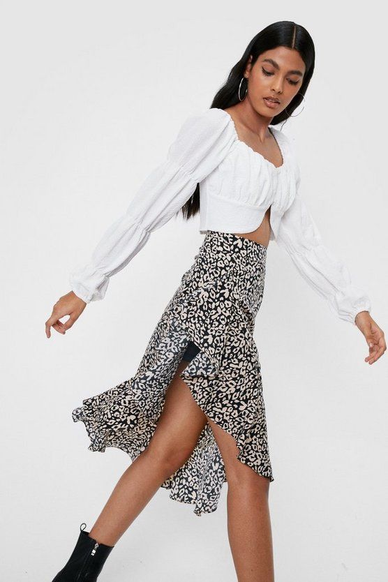 High-Waisted Midi Leopard Skirt with Ruffle Front | NastyGal (US & CA)