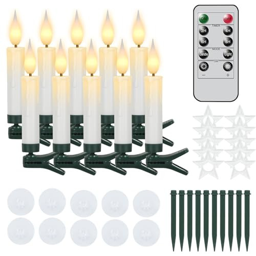Wondise Christmas Flameless Taper Candle Christmas Tree Candle Lights Battery Operated Candles with Remote & Timer, 10pcs Set Flameless Flickering LED Candles for Christmas Holiday Home Garden Decor | Amazon (US)