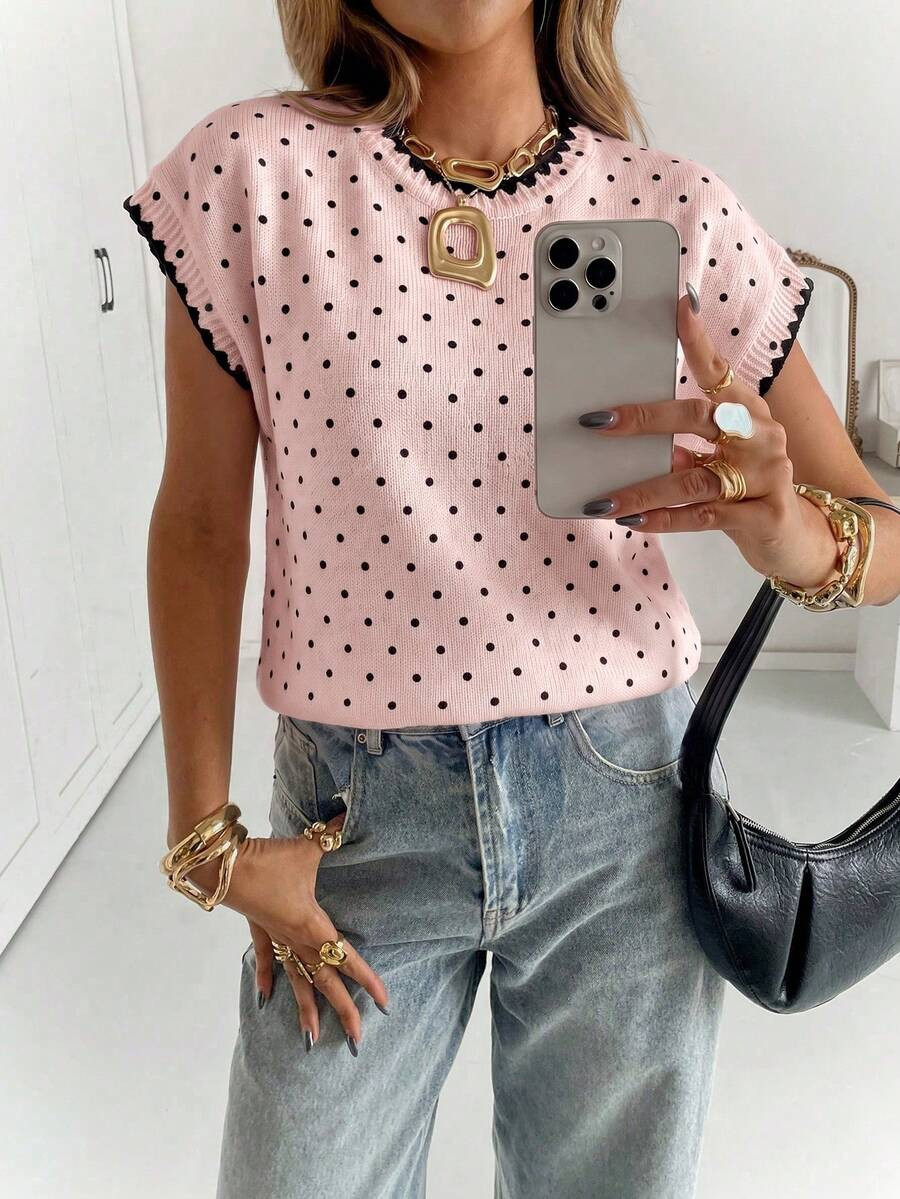 Siren Gaze Women's French Style Shell Embroidery Contrast Color Knit Top, Sweet | SHEIN