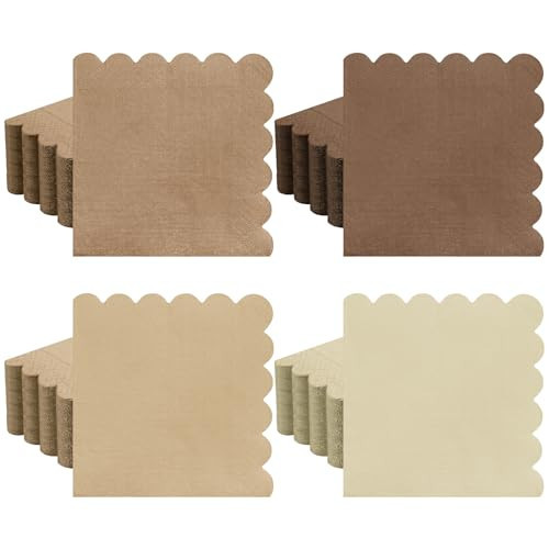 Zhanmai 100 Pack Cocktail Napkins 5 x 5 Inch Scalloped Napkins Beverage Napkins Gradient Color Paper Napkins with Scalloped Edges Thick Disposable Luncheon Napkins for Party Supplies (Gradient Coffee) | Amazon (US)