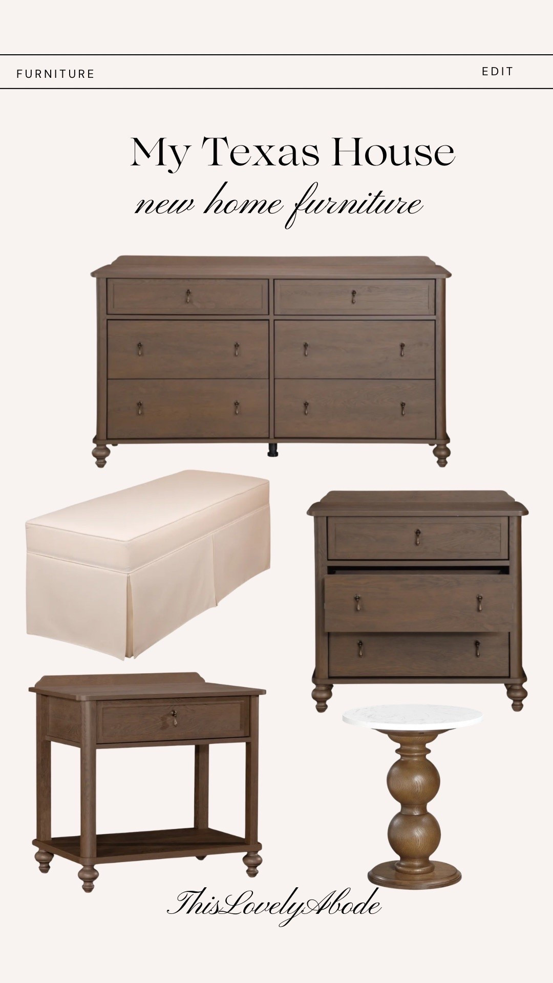 New home furniture pieces from My Texas House. #furniture #dresser #nightstand #bench #homedecor

#LTKHome