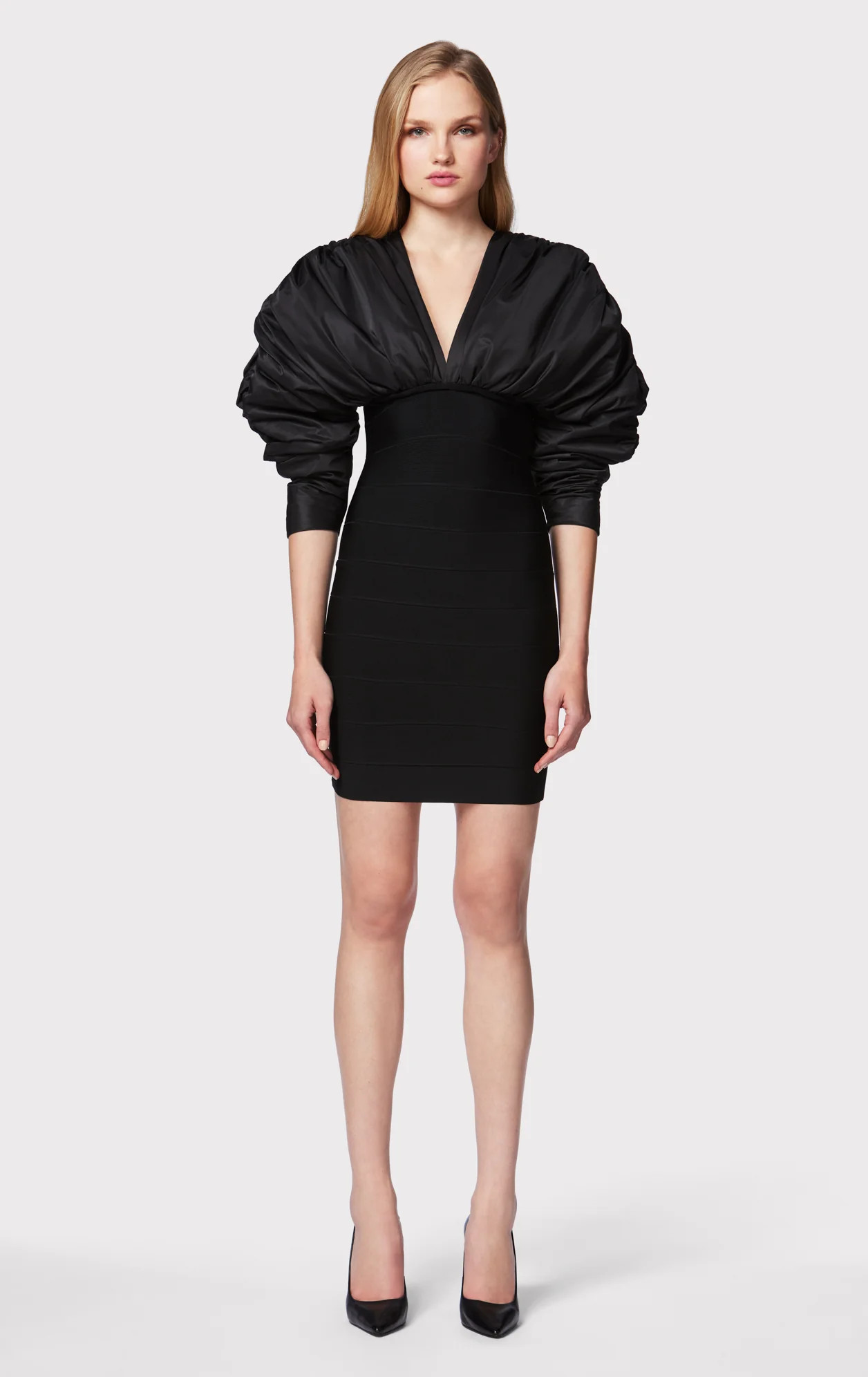 RUCHED NYLON MINI DRESS | Herve Leger
