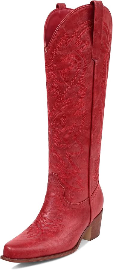 Ouepiano Cowboy Boots for Women Cowgirl Knee High Boots with Classic Embroidered Pull On & Side Z... | Amazon (US)