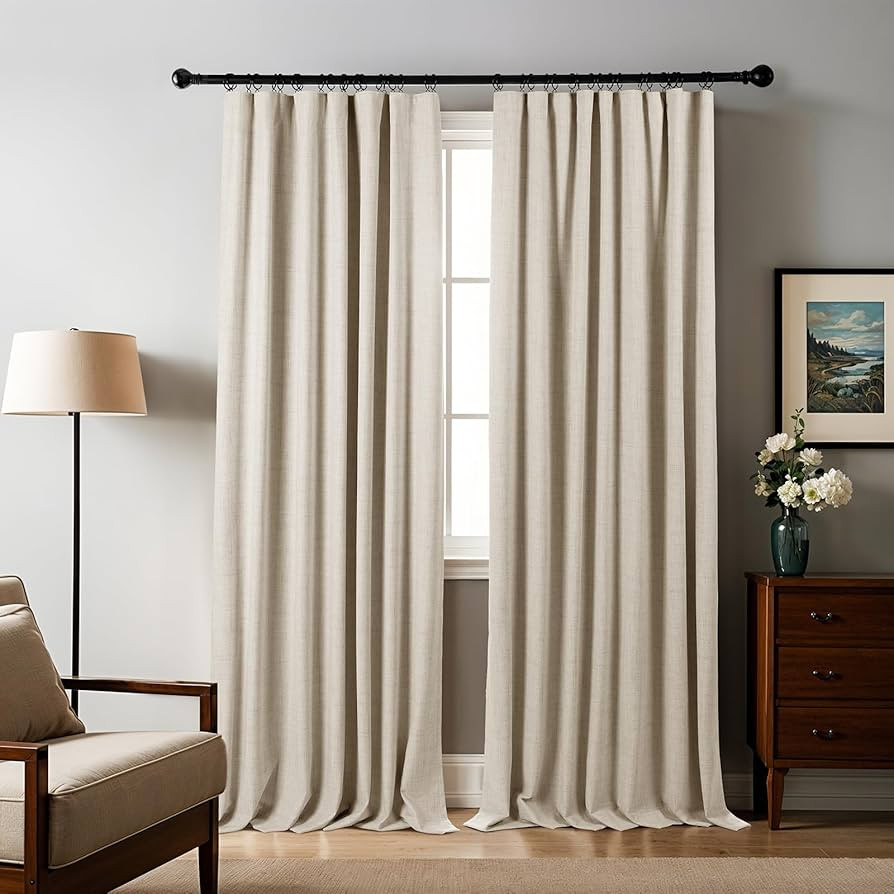 Blackout 84 Inch Curtains, Linen Blend Black Out Bedroom Curtain Set, Rod Pocket Back Tab Black O... | Amazon (US)