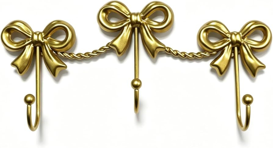 Gold Bow Hooks for Girls - Cute Triple Bow Wall Hooks for Nursery, Bedroom & Bathroom - Metal 3-H... | Amazon (US)
