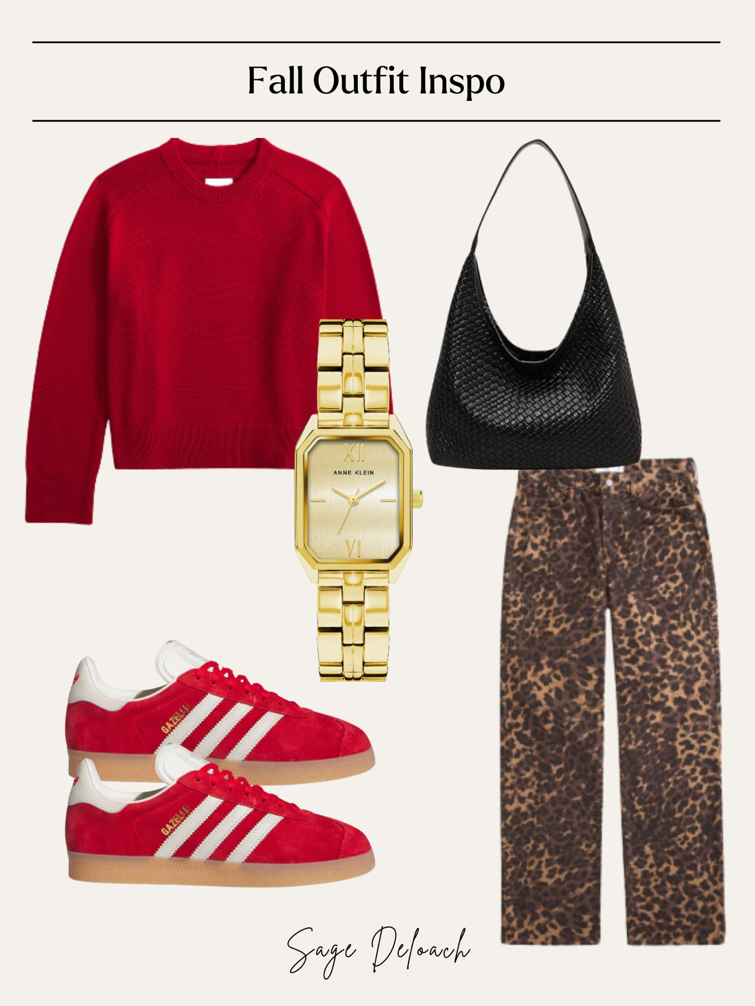 Fall 2024 outfit, red sambas, leopard pants, 