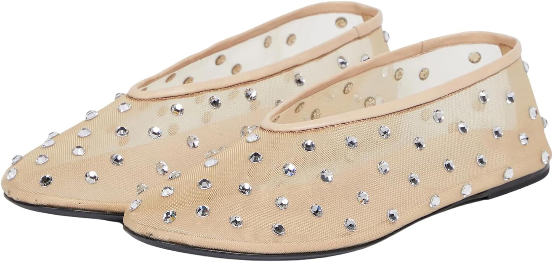 Arqa Crystal-Embellished Mesh Flats Rhinestone Ballet Flat Slip On Ballerina Shoes Comfortable Ca... | Amazon (US)