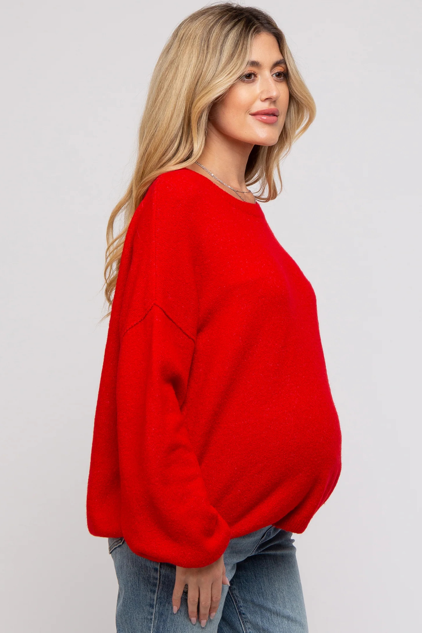 Red Basic Drop Shoulder Maternity Sweater | PinkBlush Maternity