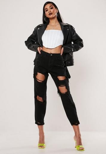 Missguided - Black Riot High Rise Ripped Rigid Mom Jeans | Missguided (US & CA)