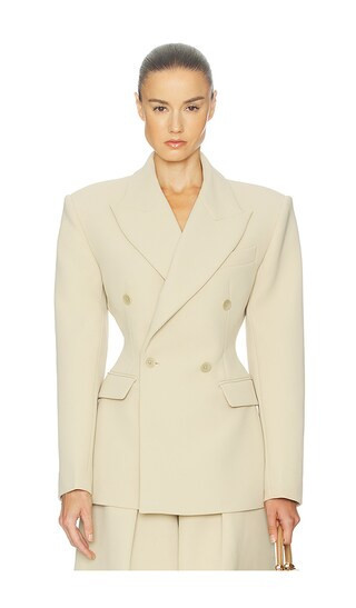 Helsa The Double Breasted S Curve Jacket in Very Heavy Crepe in Beige. - size L | Revolve Clothing (Global)