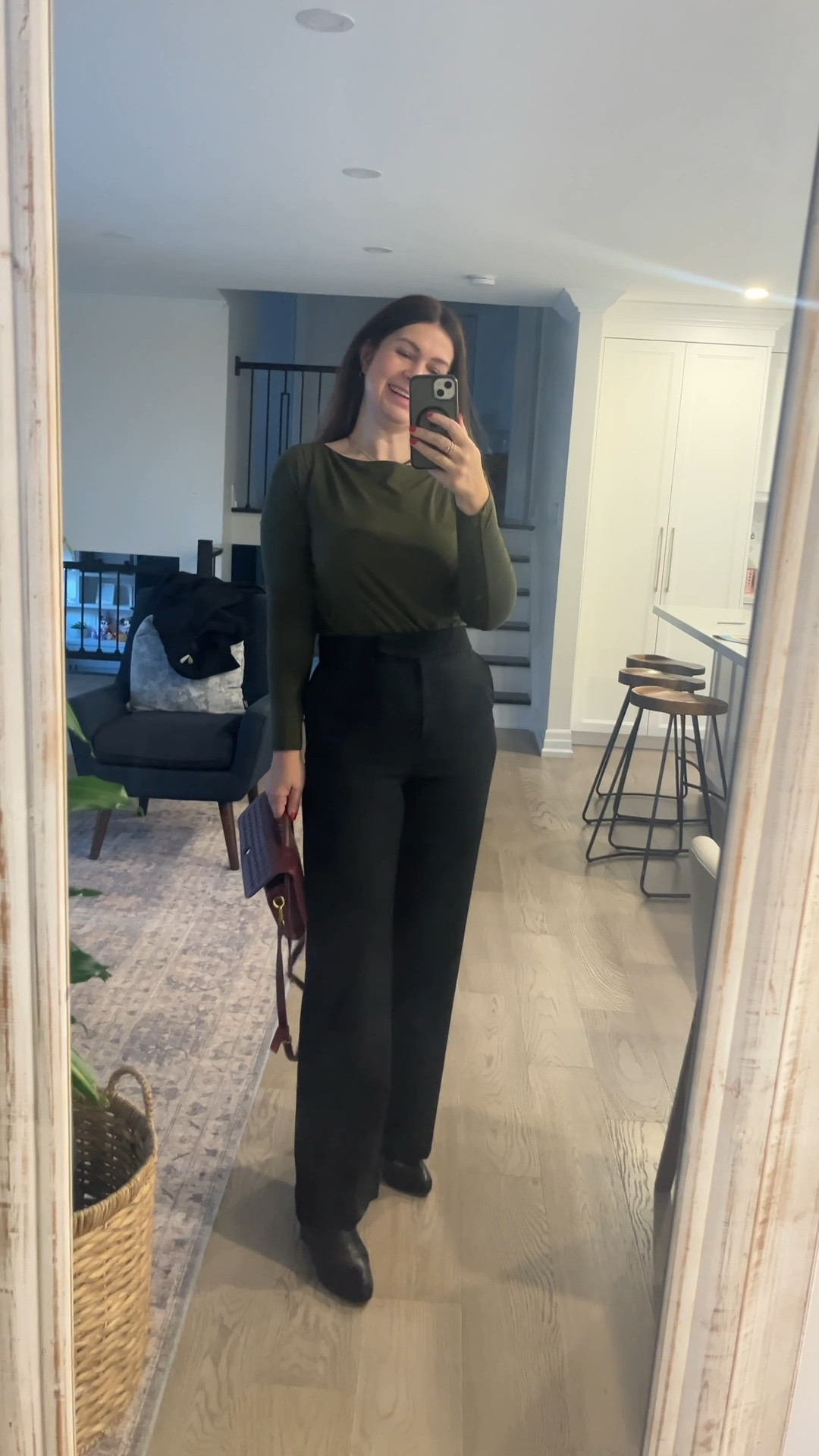 Office Christmas mood. Love this beautiful green top and simple black dress pants 

#LTKwinter #LTKworkwear #LTKbag