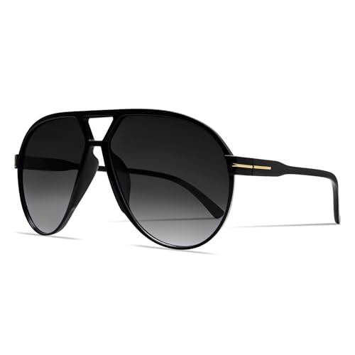GUVIVI Retro Aviator Sunglasses for Women Men Oversized Classic 70s Vintage Trendy Tangle Free Square Aviators Black Sun Glasses | Amazon (US)