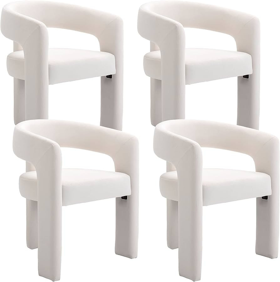 BESTANO Modern Barrel Dining Chairs Set of 4, Cute Velvet Fabric Upholstered Accent Side Chairs K... | Amazon (US)