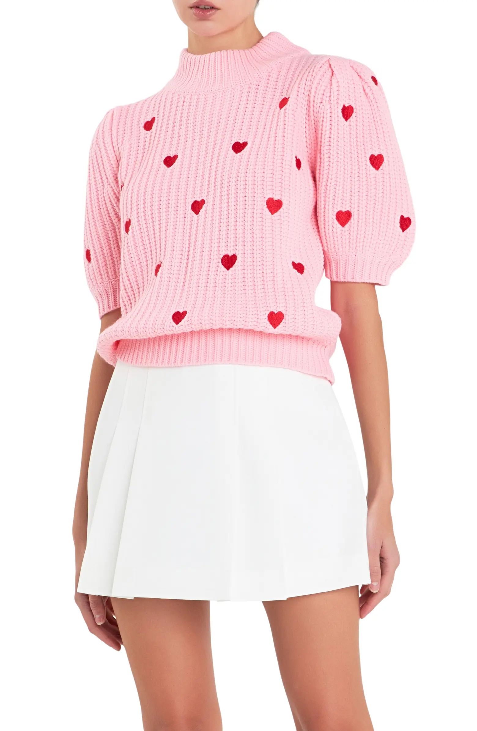 Heart Embroidered Puff Sleeve Sweater | Nordstrom