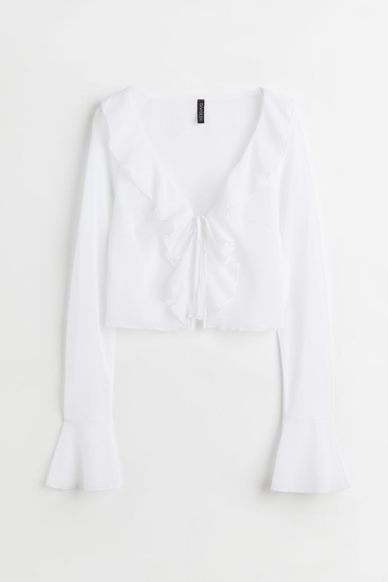 Flounce-trimmed Chiffon Blouse - White - Ladies | H&M US | H&M (US + CA)