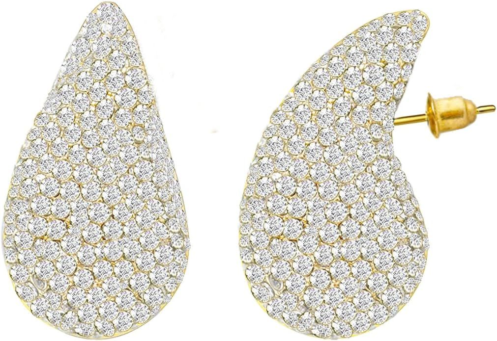 Gold Crystal Chunky Hoop Earrings for Women Sparkly Colours Rhinestone Waterdrop Teardrop Earring... | Amazon (US)