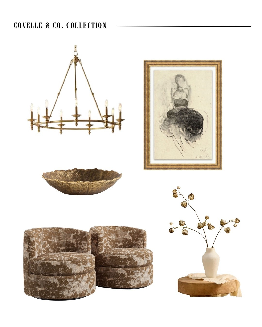 ✨ THE COVELLE & CO. COLLECTION: GILDED GLAMOUR ✨

A little gold. A little drama. A whole lot of timeless glamour.

This week’s Covelle & Co. Collection is all about Gilded Glamour, ornate details, warm metallics, sculptural silhouettes + collected pieces that make a room feel layered, luxurious and anything but ordinary.

We’re mixing a statement chandelier from Lamps Plus with beautiful Pottery Barn side chairs, art + a sculptural coffee table bowl, then bringing in a touch of life with an Anthropologie plant.

Because the best rooms aren’t designed from one store or one collection. They’re curated piece by piece until everything feels like it was meant to live together.

Save this collection for your next room refresh + tell us: which piece are you bringing home?

Design. Build. Sell.
Covelle & Co.

#LTKSeasonal #LTKHome #LTKSaleAlert