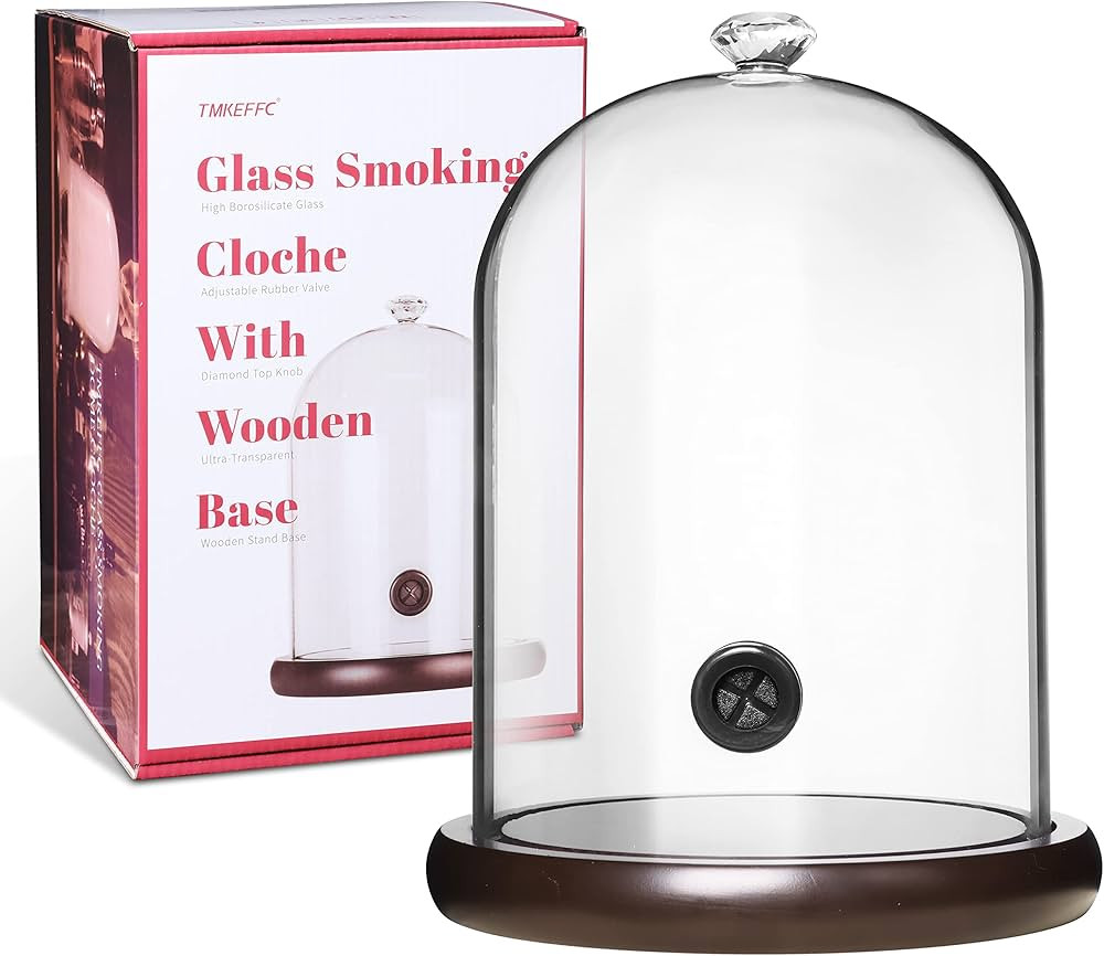 Smoking Cloche For Food Drinks With Wood Base, Cocktails Smoke Infuser Accessory, Glass Dome for ... | Amazon (US)