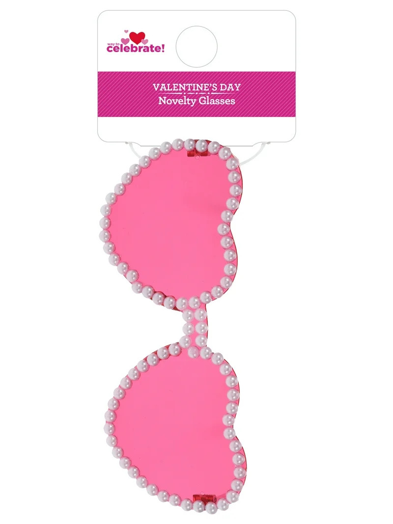 Way to Celebrate Valentine's Day Pink Heart Glasses , 1 Piece | Walmart (US)