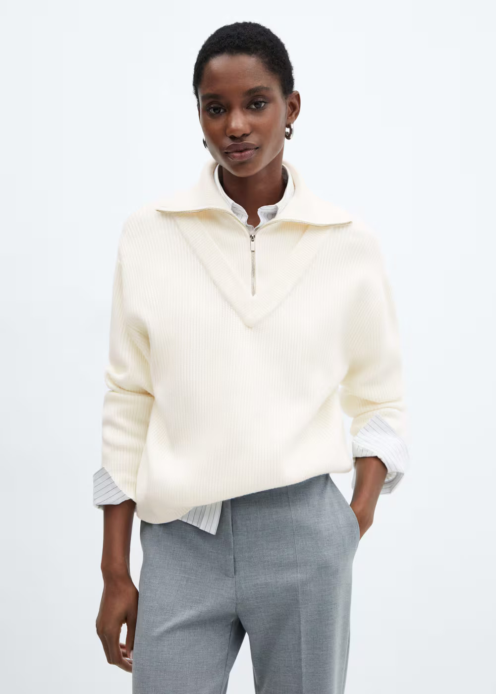 Zip neck jumper -  Women | Mango USA | MANGO (US)