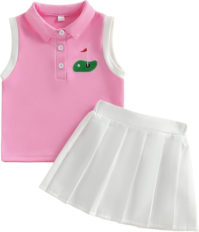 Toddler Baby girl Golf Outfit Sleeveless Collared Golfing Theme Embroidery Tank Top Pleated Skirt... | Amazon (US)