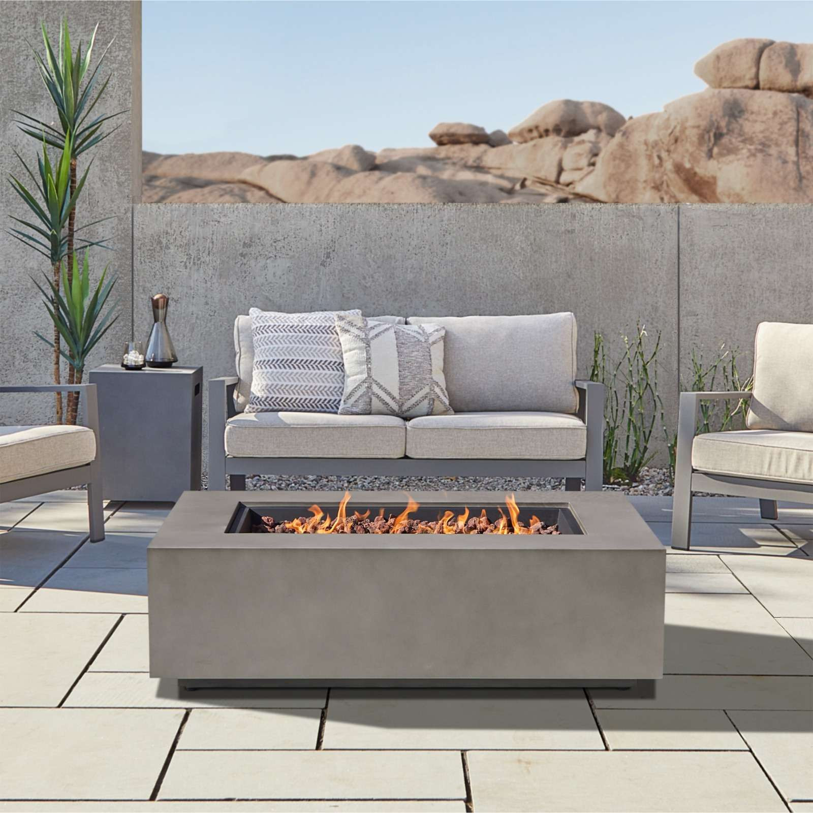 Aegean 50" Rectangle Propane or Natural Gas Fire Pit Table | Real Flame