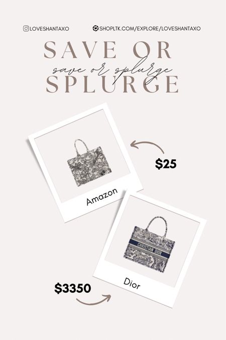 Save or splurge. Christian Dior book tote. Designer dupes. Designer look for less. Dior dupe. Amazon fashion. Amazon handbag. Chic bag. Look for less.

#LTKsalealert #LTKunder100 #LTKFind