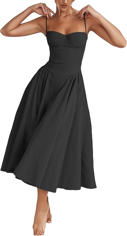 ECDAHICC Women's Elegant Midi Dress Sexy A-Line Spaghetti Strap Party Princess Bridesmaid Dress w... | Amazon (US)