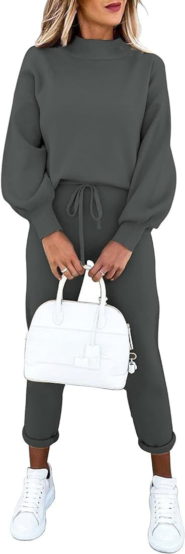 Fixmatti Women's 2 Piece Outfits Long Sleeve Pullover Sweatshirt Jogger Pants Sweatsuit | Amazon (US)