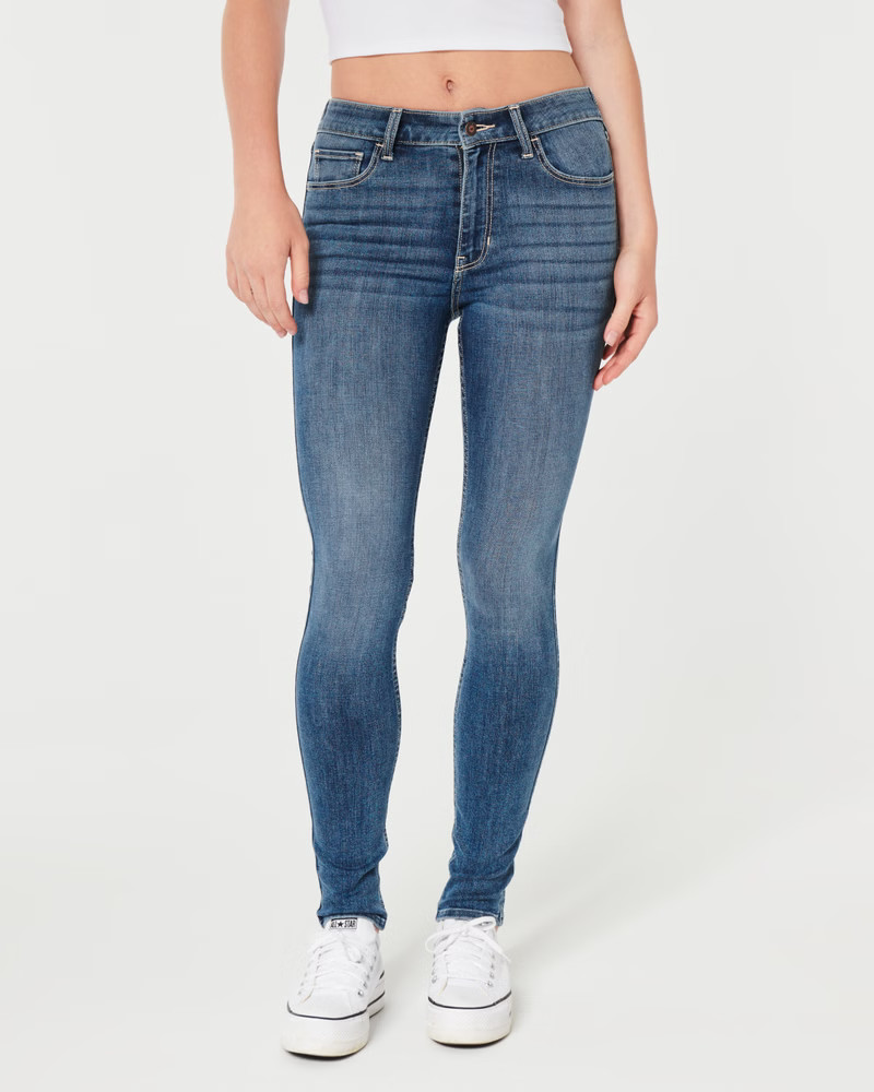 Women's High-Rise Ripped Medium Wash Super Skinny Jeans | Women's Bottoms | HollisterCo.com | Hollister (US)
